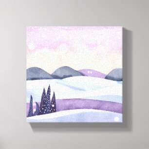 Toile Hiver Purple Hills Aquarelle