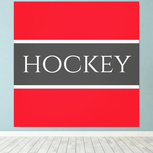 Toile HOCKEY Sporty Bright Red White Dark Grey Stripes (Insitu (Plancher de Bois))