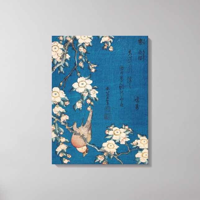 Toile Hokusai Bullfinch et Weeping Cherry GalleryHD (Recto)