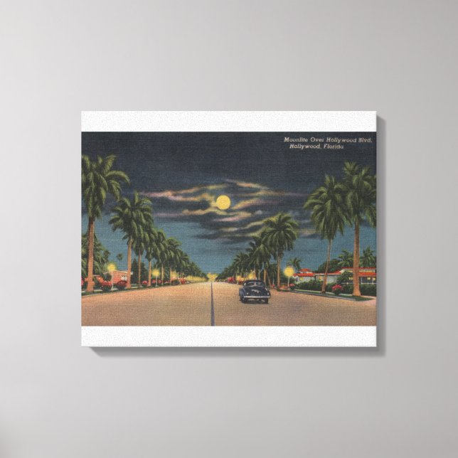 Toile Hollywood, FL - Lune vue sur Hollywood (Recto)