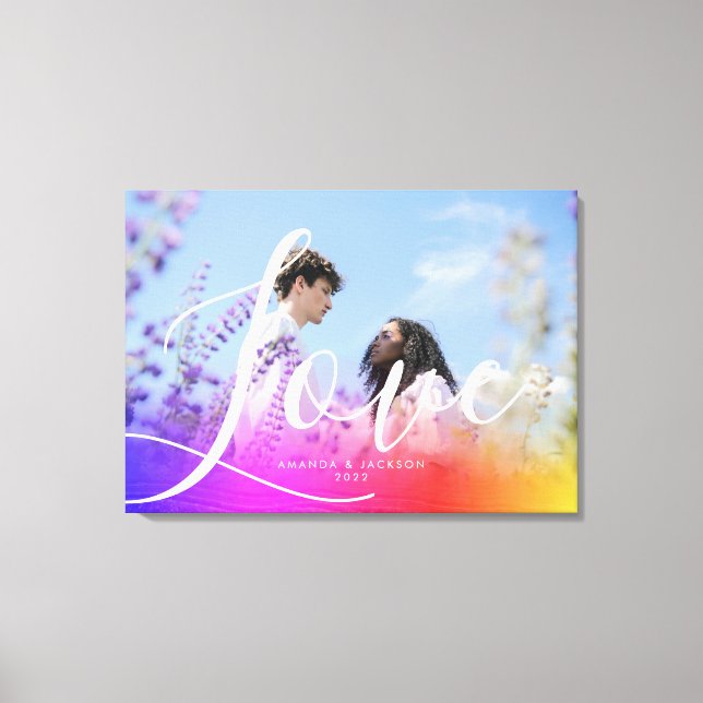 Toile Holographie Overlay Couple Photo Love Script (Recto)