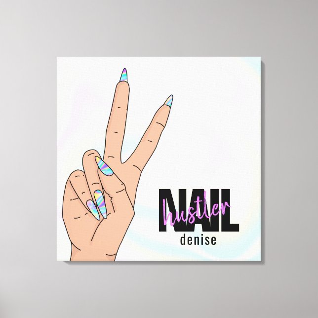 Toile holographique salon ongle femme main ongle hustler (Recto)