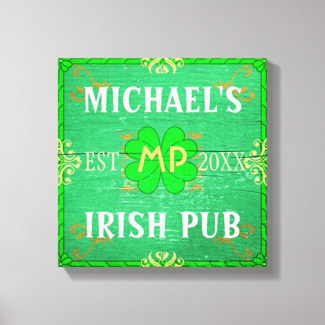 Toile Home Bar personnalisé Irish Pub Green (Recto)