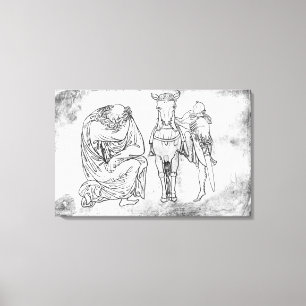 Toile Homme assis, Chevalier montant son cheval