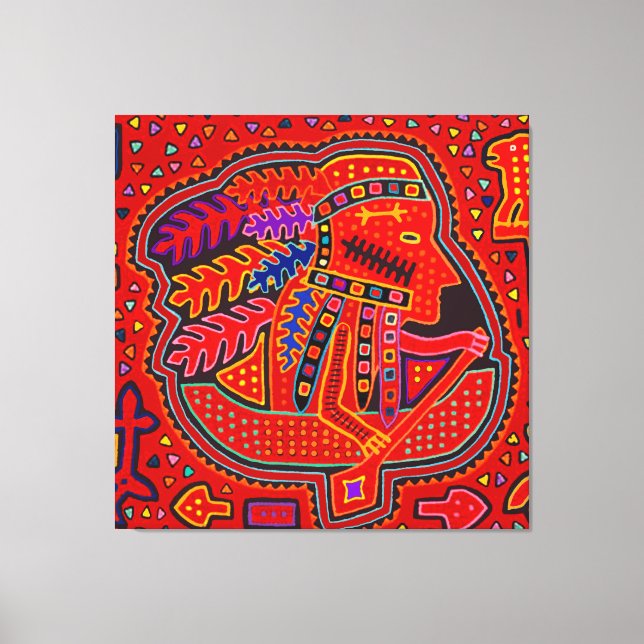 Toile Homme Indien Kuna dans une Canoë (Recto)