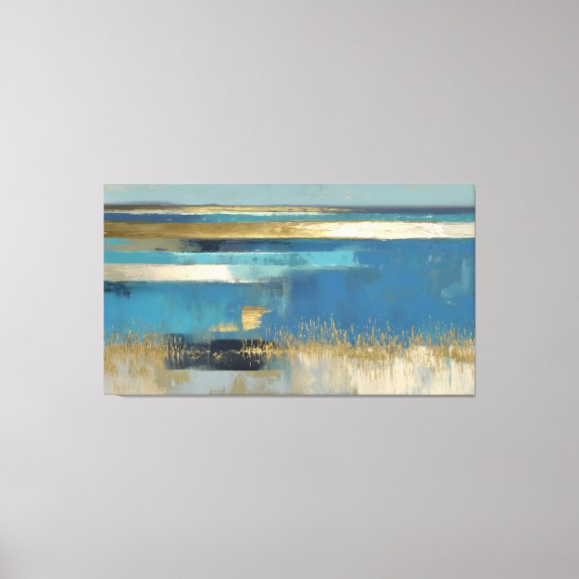 Toile Horizon calme en or et bleu (Recto)