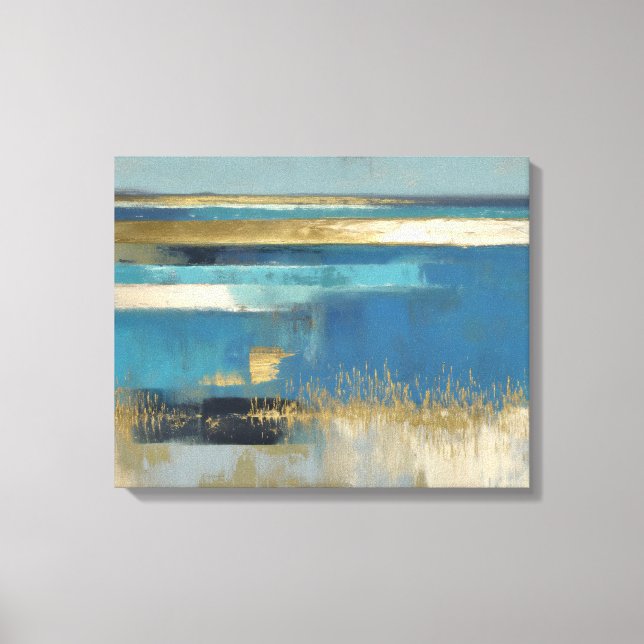 Toile Horizon calme en or et bleu (Recto)