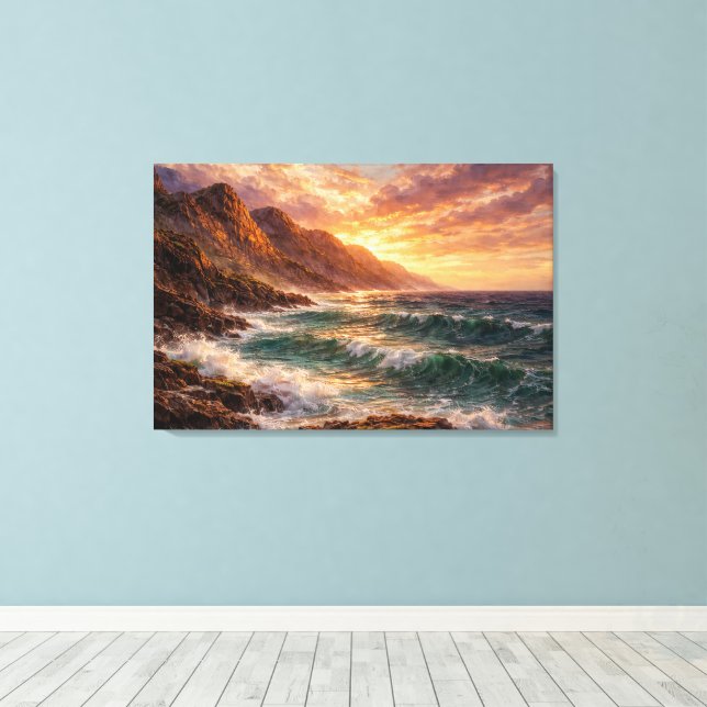 Toile Horizon côtier - Océan et pics 8K haute résolution (Insitu (Plancher de Bois))
