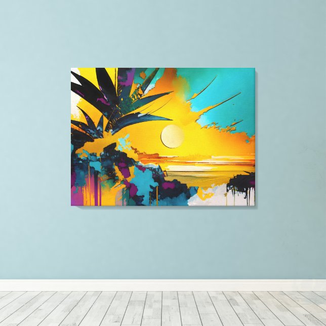 Toile Horizon Doré – Coucher de Soleil Tropical Abstrait (Insitu (Plancher de Bois))