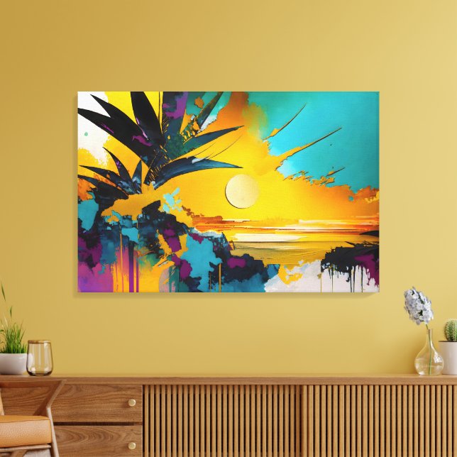 Toile Horizon Doré – Coucher de Soleil Tropical Abstrait (Insitu(Salon))