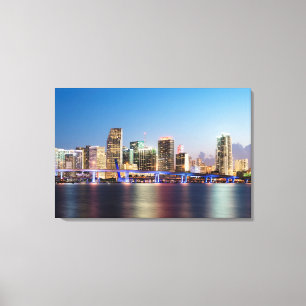 Toile Horizon lumineux de Miami du centre au crépuscule