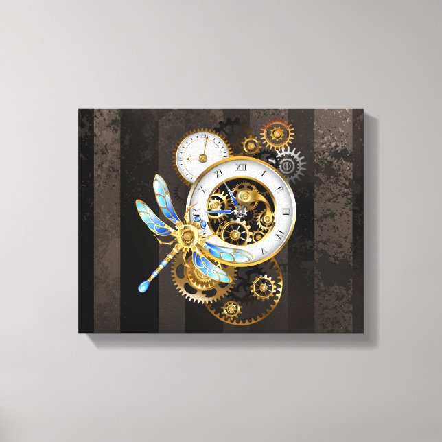 Toile Horloge à vapeur avec libellule mécanique (Recto)