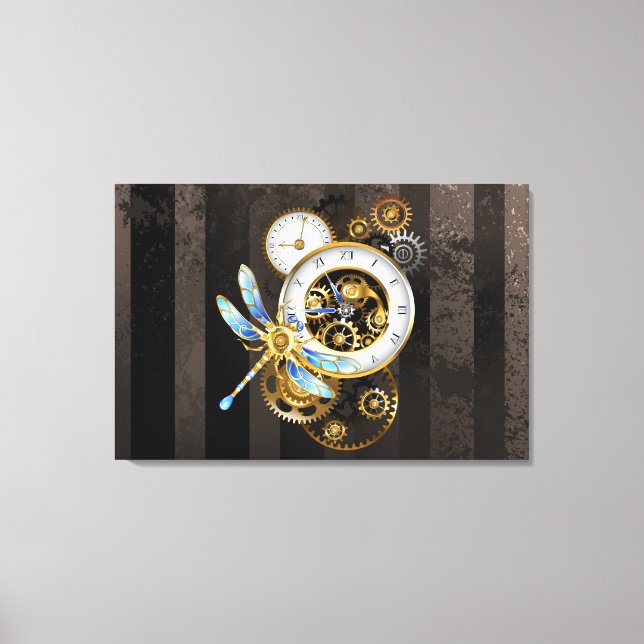 Toile Horloge à vapeur avec libellule mécanique (Recto)