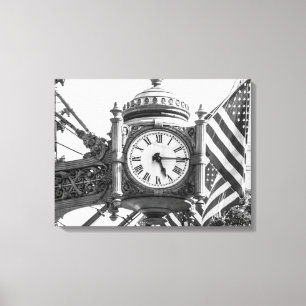 Toile Horloge de rue d'État Paysage noir et blanc