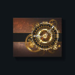 Toile Horloge Steampunk avec des engrenages anciens<br><div class="desc">Montres anciennes et fantastiques avec des engrenages dorés et laiton sur un arrière - plan brun et rouillé. Style Steampunk.</div>