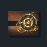Toile Horloge Steampunk avec des engrenages anciens<br><div class="desc">Montres anciennes et fantastiques avec des engrenages dorés et laiton sur un arrière - plan brun et rouillé. Style Steampunk.</div>