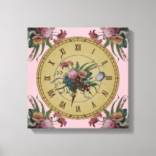 Toile Horloge Vintage avec Fleurs