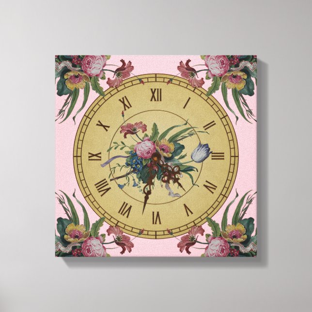 Toile Horloge Vintage avec Fleurs (Recto)