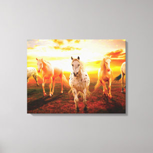 Toile Horses at sunset throw pillow