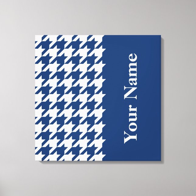 Toile Houndstooth élégant de la Marine avec nom (Recto)