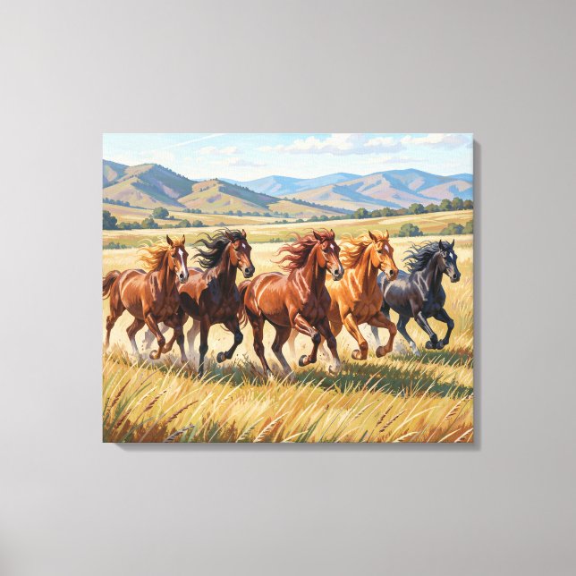 Toile Hourses Painting Premium Wrapped Canvas (Recto)