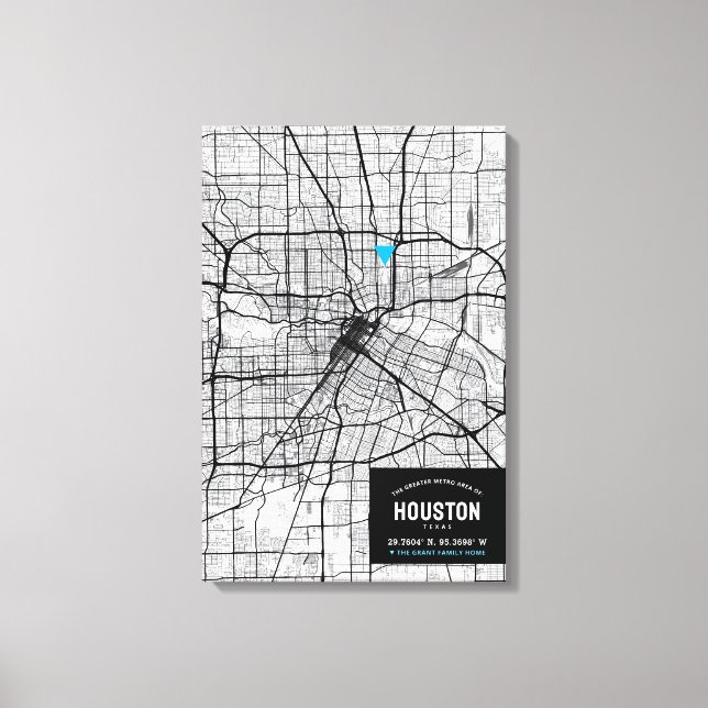 Toile Houston, Texas City Map + Marquer Votre Emplacemen (Recto)