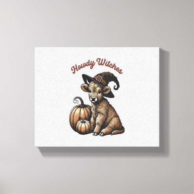 Toile Howdy Witches Halloween Highland Cow (Recto)