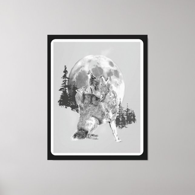 Toile Howling Coyotes Animal Watercolor Wildlife Art (Recto)