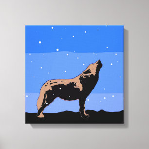 Toile Howling Wolf en hiver - Art faunique original