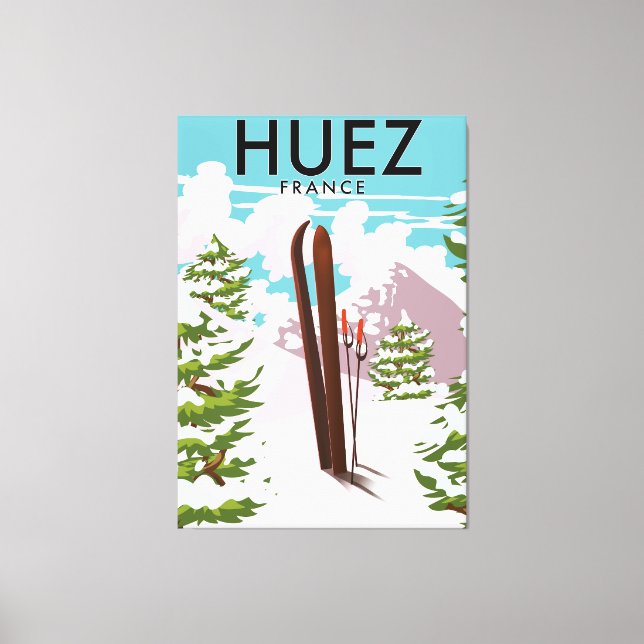 Toile Huez France Affiche rétro de ski (Recto)