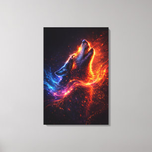 Toile Hurlement Électrique – Loup de Feu et de Glace sur