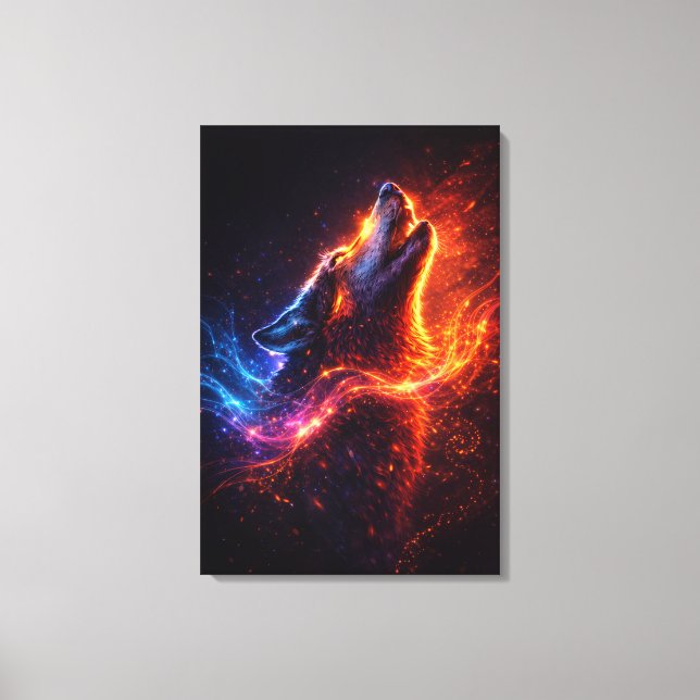 Toile Hurlement Électrique – Loup de Feu et de Glace sur (Recto)