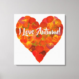 Toile I Love Automne!—Rouge Aspen Leaf Heart 1