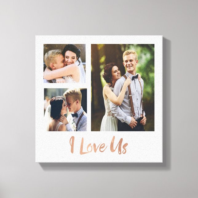 Toile I Love Us Rose Gold Script Mariage Canvas (Recto)