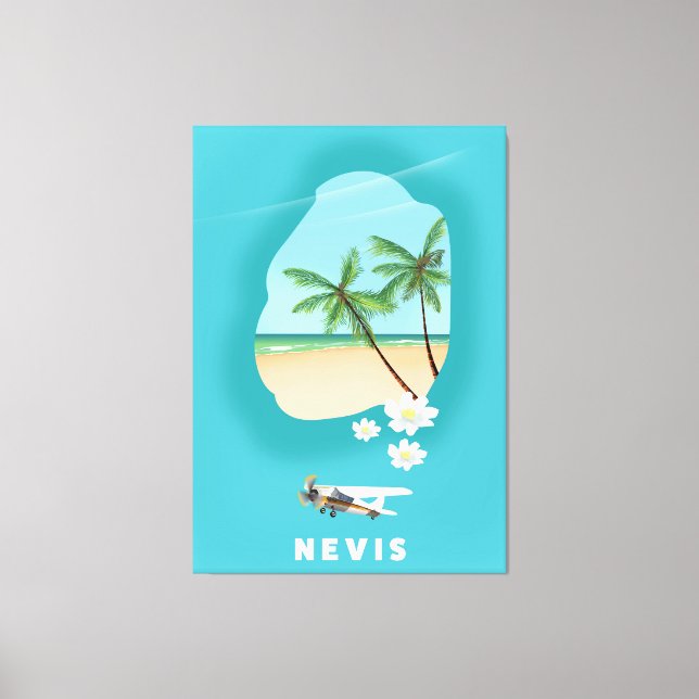 Toile Île des Caraïbes Nevis Carte illustrée. (Recto)