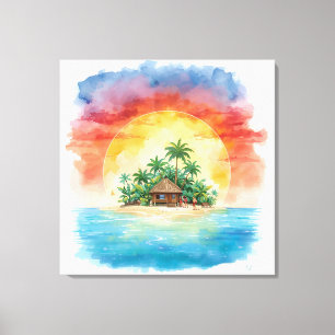 Toile Île tropicale, coucher de soleil, océan