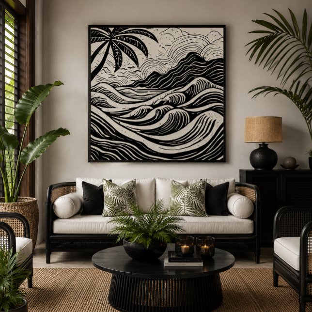 Toile Île tropicale sur le style d'impression sur bois d (Créateur téléchargé)