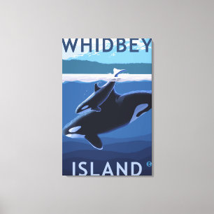 Toile Île, WashingtonOrca et veau de Whidbey