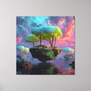 Toile Îles d'arbres turquoise flottants sous un ciel néo