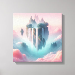 Toile Îles flottantes surréalistes avec cascades pastel