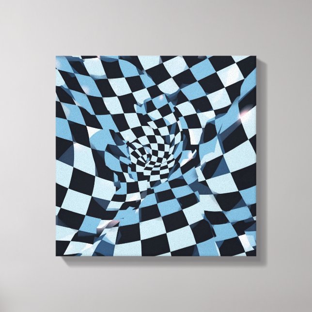 Toile Illusion d'optique abstraite Damier bleu (Recto)