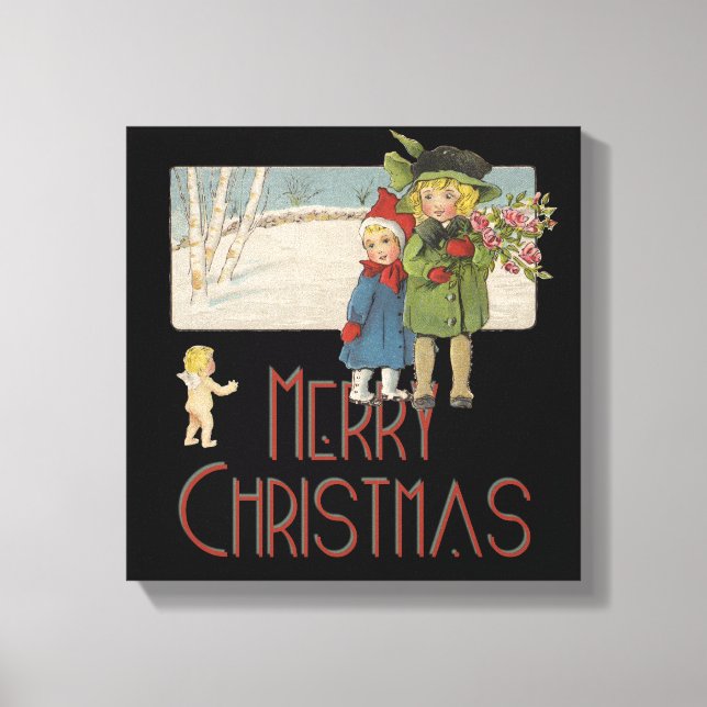 Toile Illustration Antique Enfants Noël 1920 (Recto)