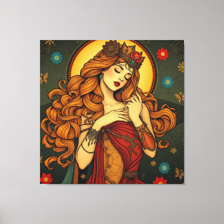 Toile Illustration Art Nouveau Floral Femme