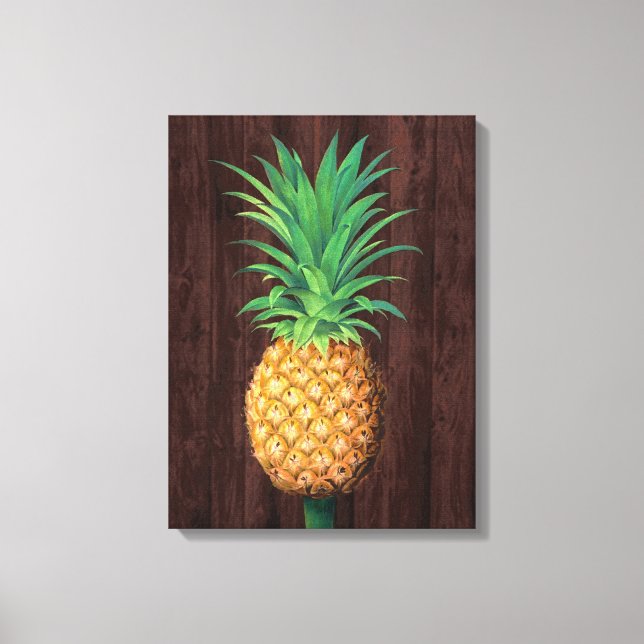 Toile Illustration botanique d'ananas contre l'acajou (Recto)