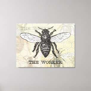 Toile Illustration d'abeille ouvrière vintage