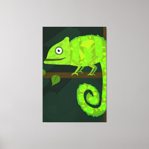 Toile Illustration de caméléon vert mignon Reptile tropi