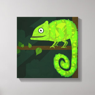 Toile Illustration de caméléon vert mignon Reptile tropi