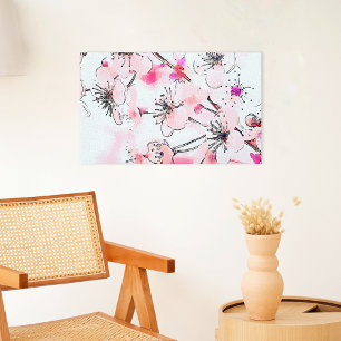 Toile Illustration de cerisier en fleurs aquarelle de pr