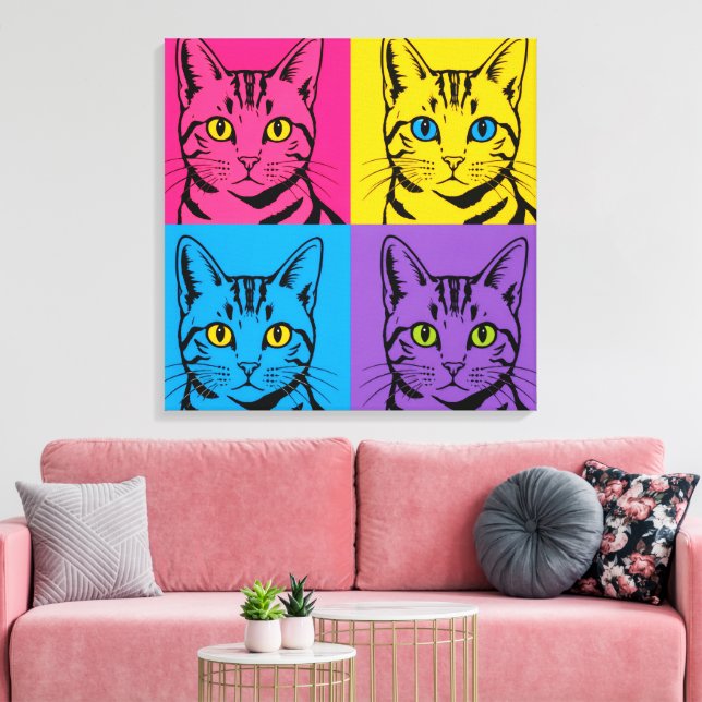 Toile Illustration de chat Pop Art | Panier de style rét (Insitu(Salon))