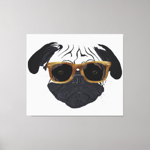 Toile Illustration de chien de Carlin de lunettes dorées
